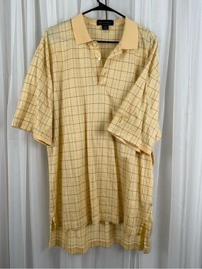 Byron Nelson 11 Straight Golf Polo XL Yellow Check Cotton Shirt